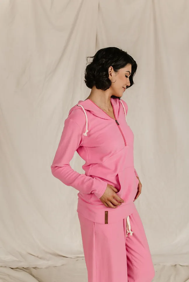 Ampersand Avenue - Halfzip Hoodie Performance Fleece - Pink Tulip