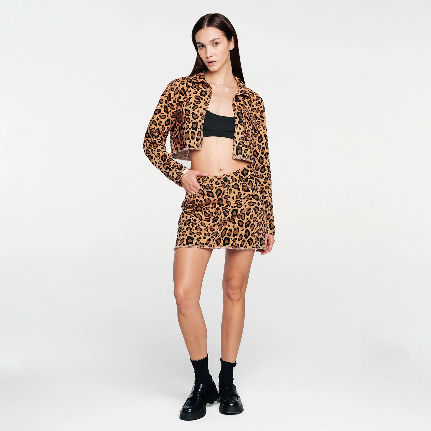 Animal Print Cropped Jacket - Leopard