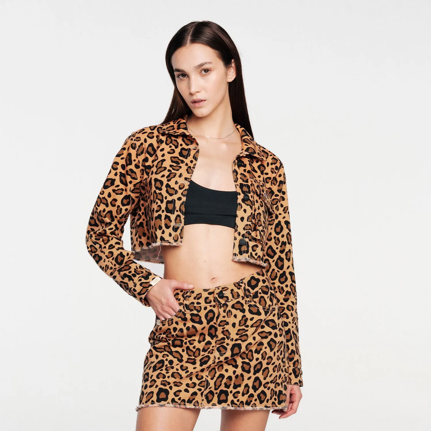 Animal Print Cropped Jacket - Leopard