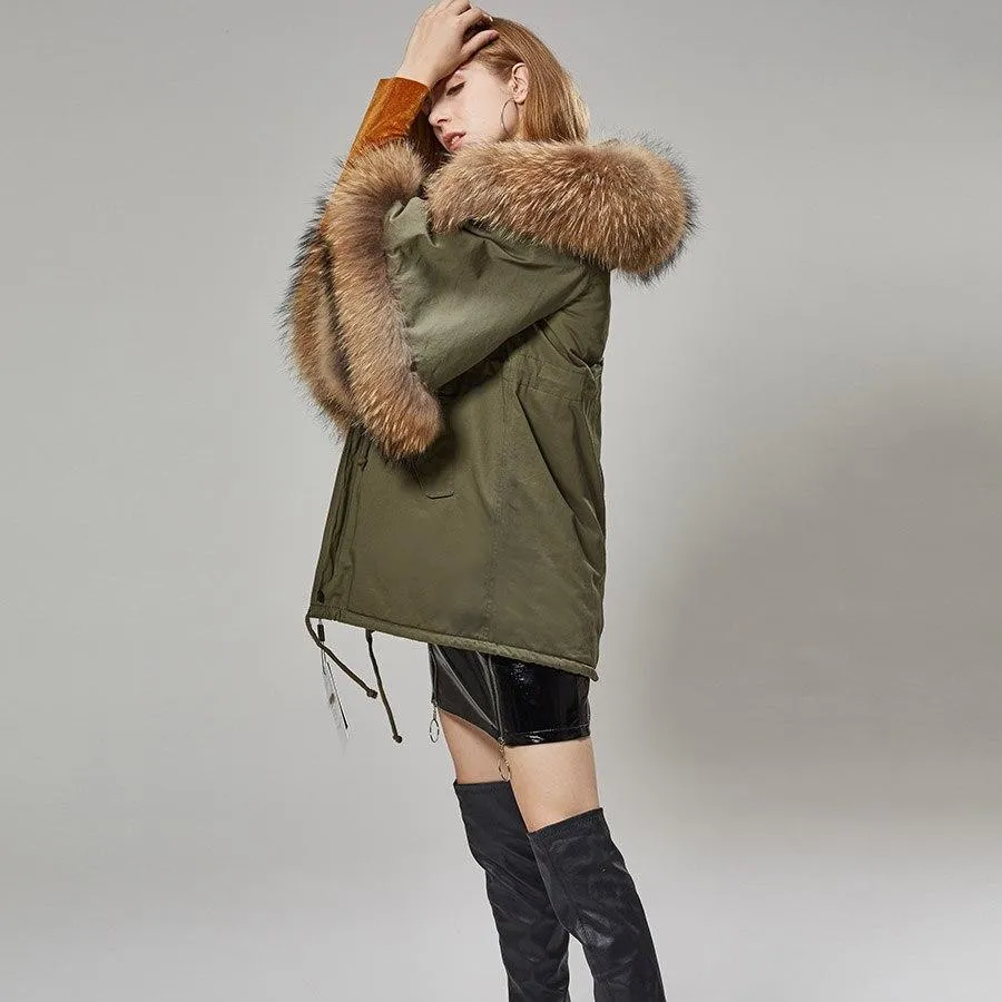 Autumn Women's Raccoon Fur Collar Flared Sleeves Parkas Coats & Jackets