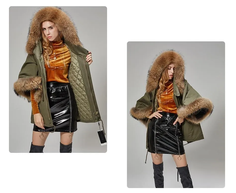 Autumn Women's Raccoon Fur Collar Flared Sleeves Parkas Coats & Jackets