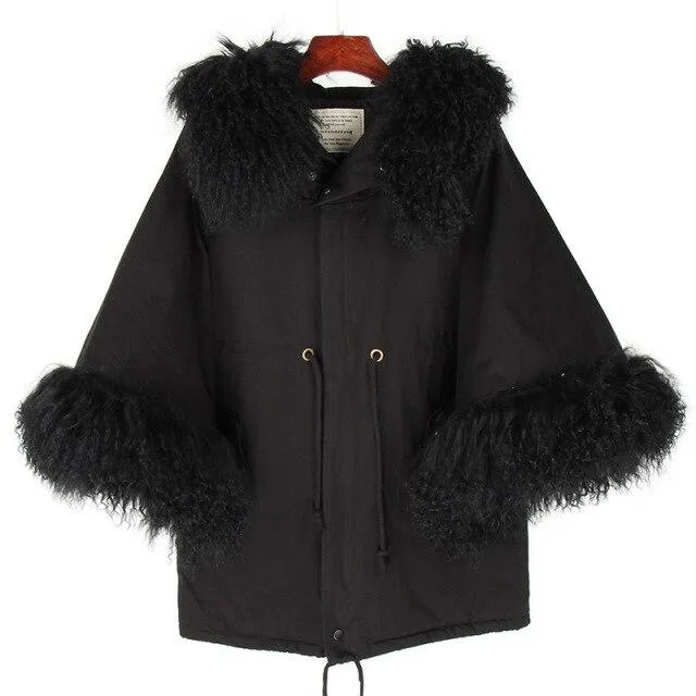 Autumn Women's Raccoon Fur Collar Flared Sleeves Parkas Coats & Jackets