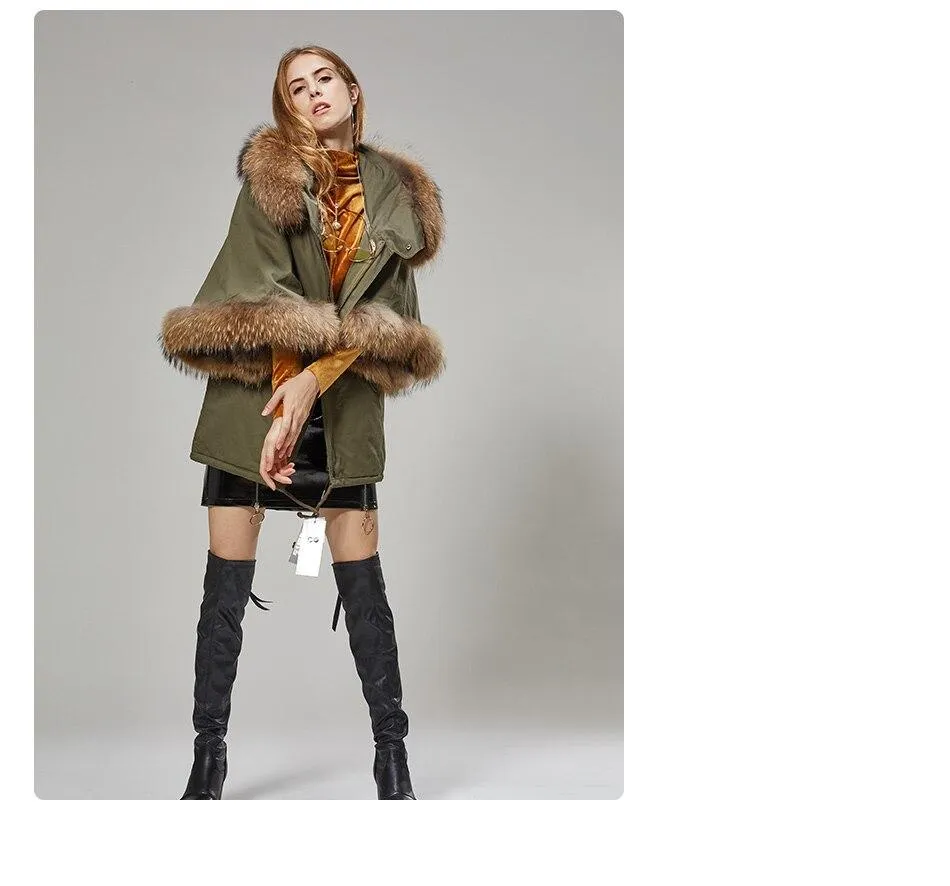 Autumn Women's Raccoon Fur Collar Flared Sleeves Parkas Coats & Jackets