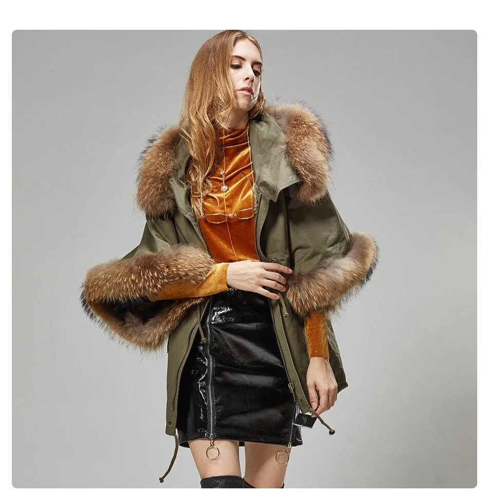 Autumn Women's Raccoon Fur Collar Flared Sleeves Parkas Coats & Jackets