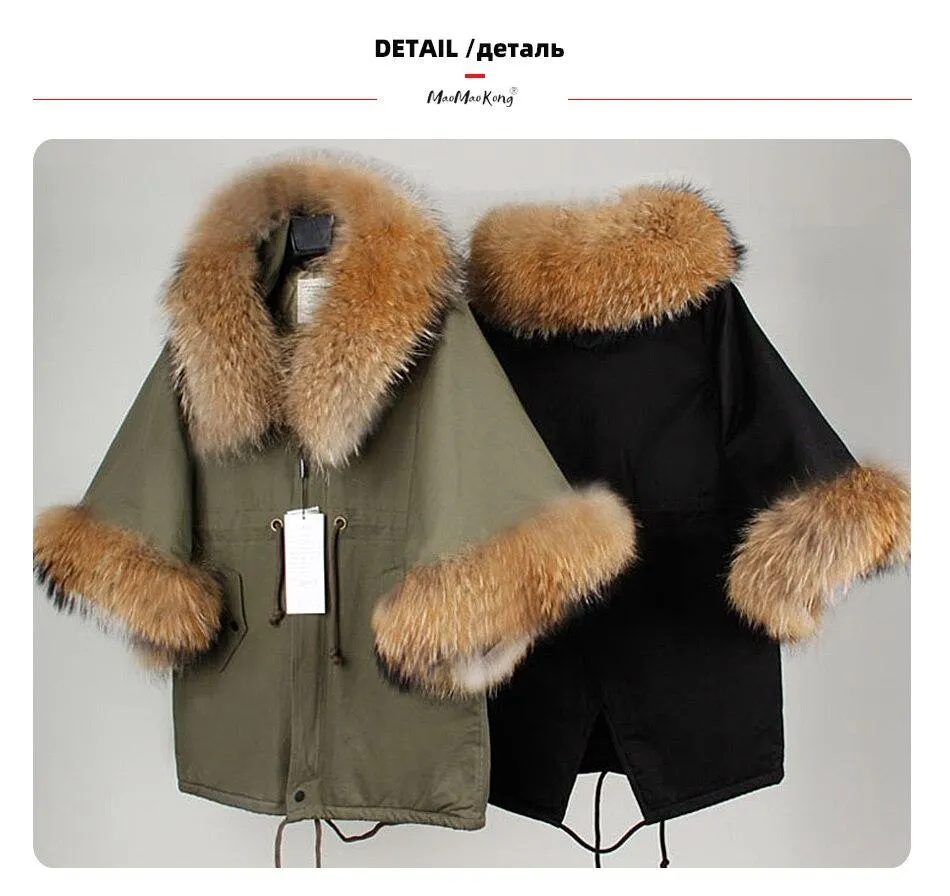 Autumn Women's Raccoon Fur Collar Flared Sleeves Parkas Coats & Jackets