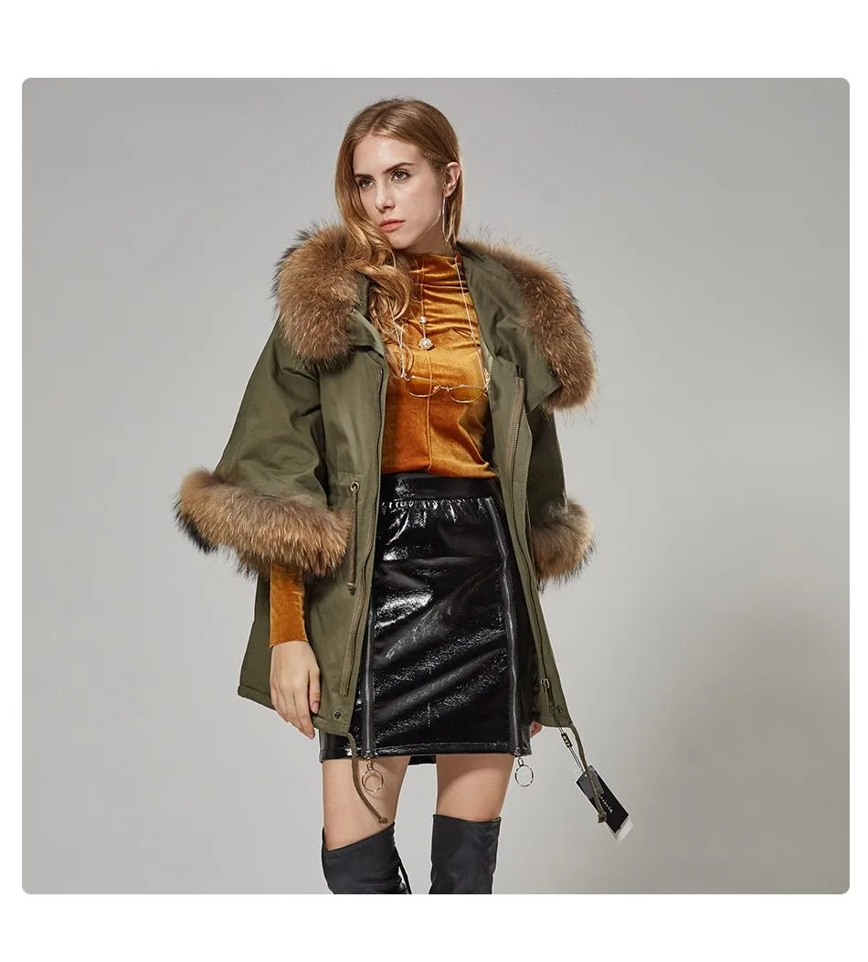 Autumn Women's Raccoon Fur Collar Flared Sleeves Parkas Coats & Jackets