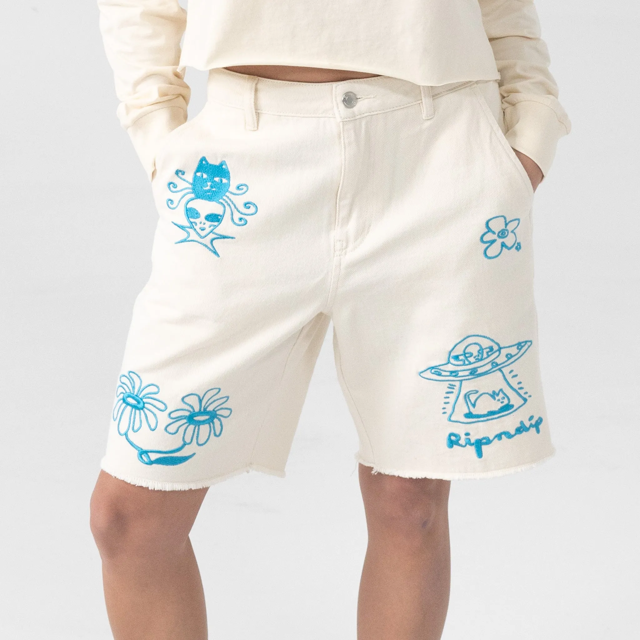 Blonded Denim Shorts (Off White)