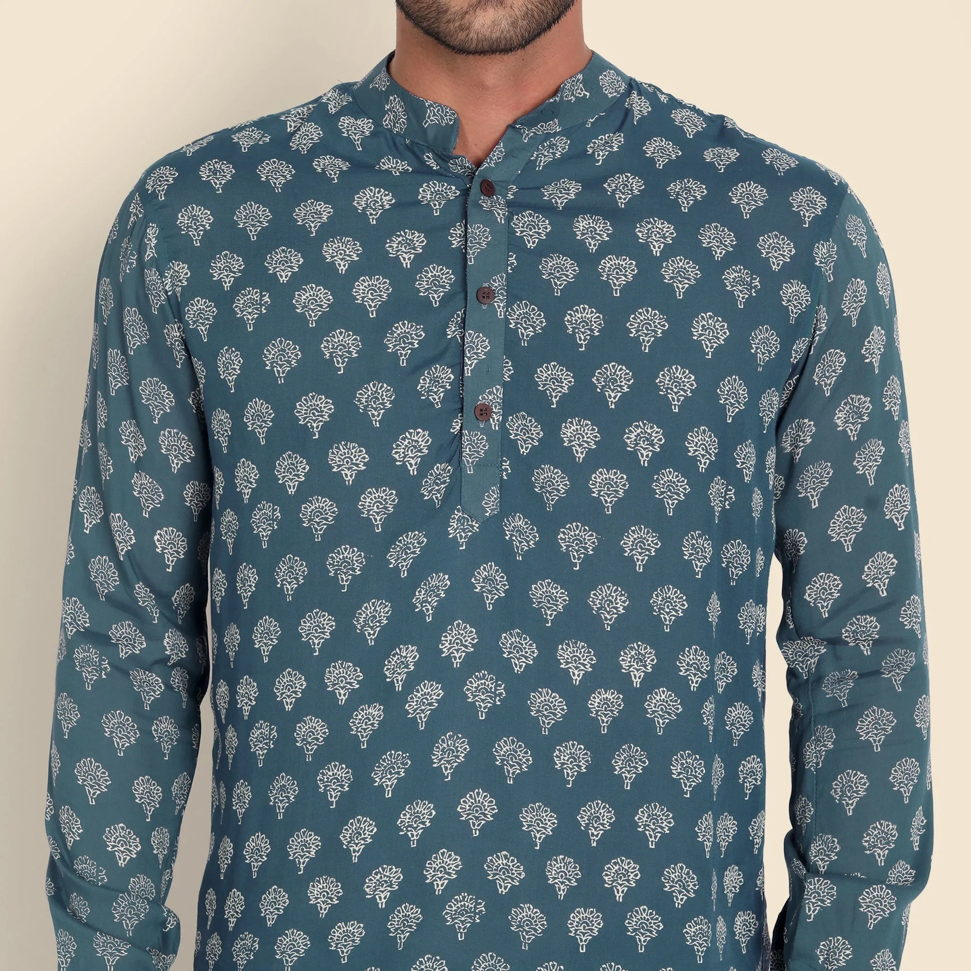 Blue Hand Block Printed Shirt for Men