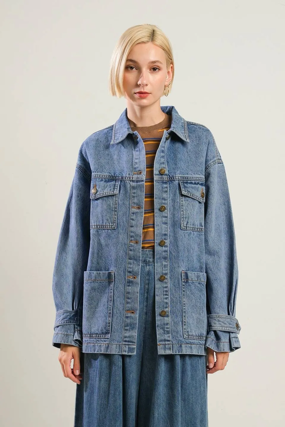 BREATHTAKING CHARM DENIM MIDI JACKET