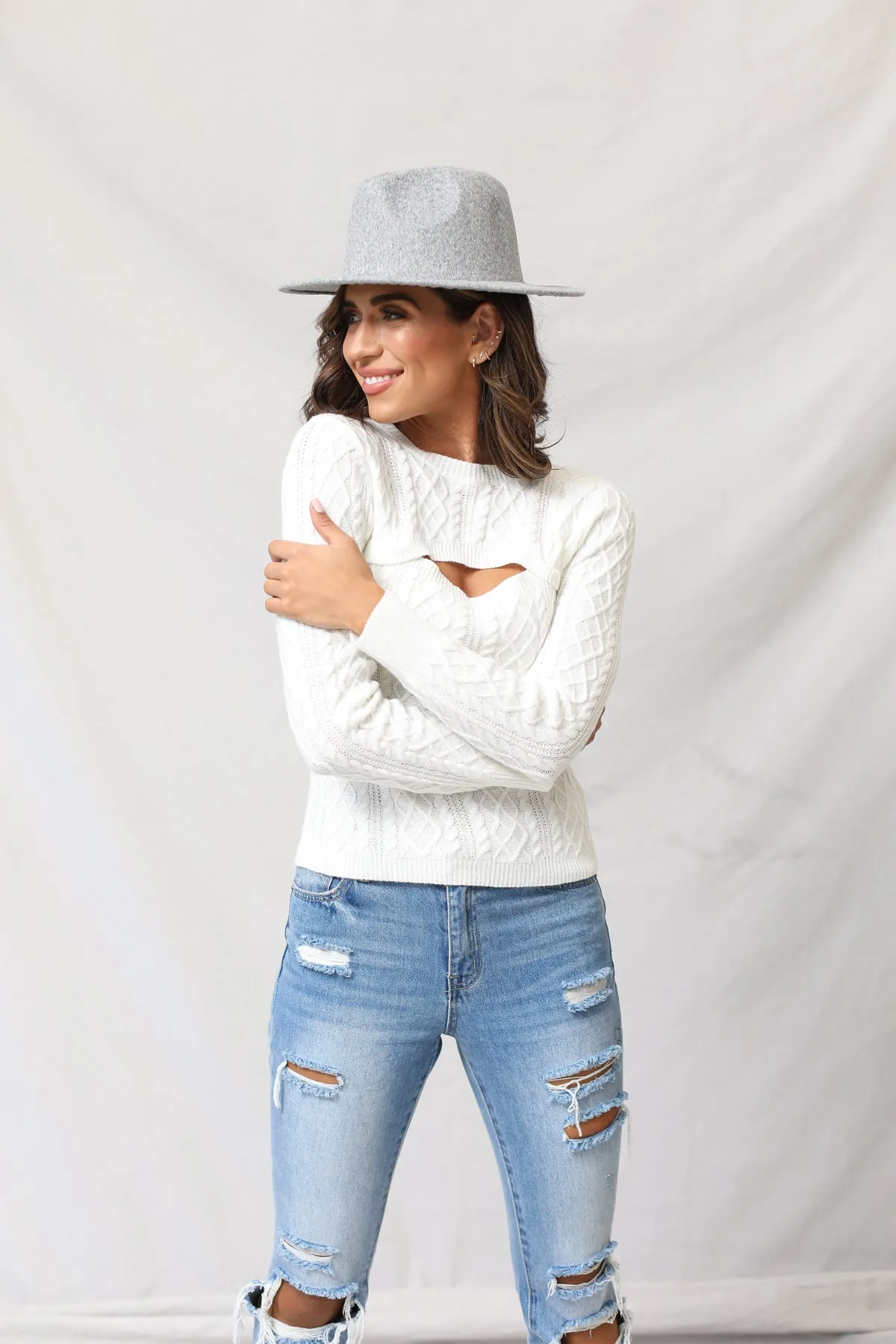 Cable Knit Cut Out Pullover