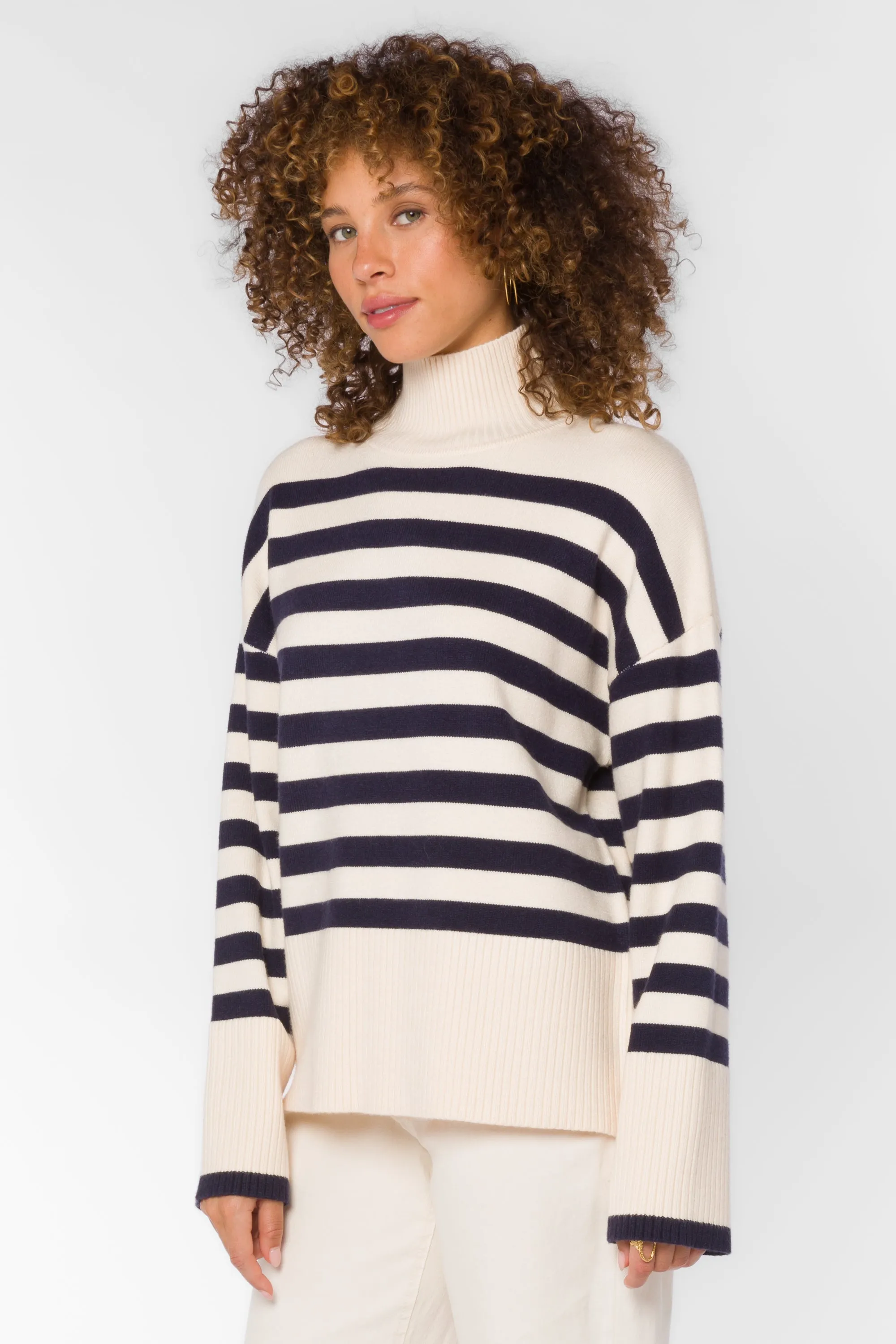 Caden Navy Ivory Stripe Sweater