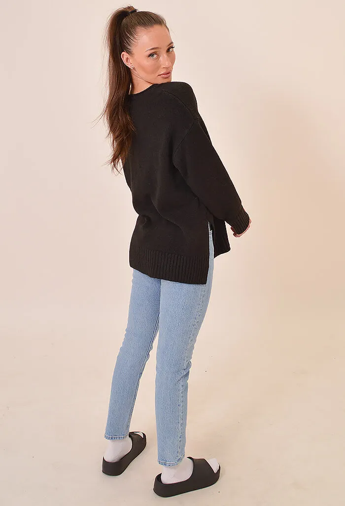 Casual Cozy V-Neck Sweater-Black