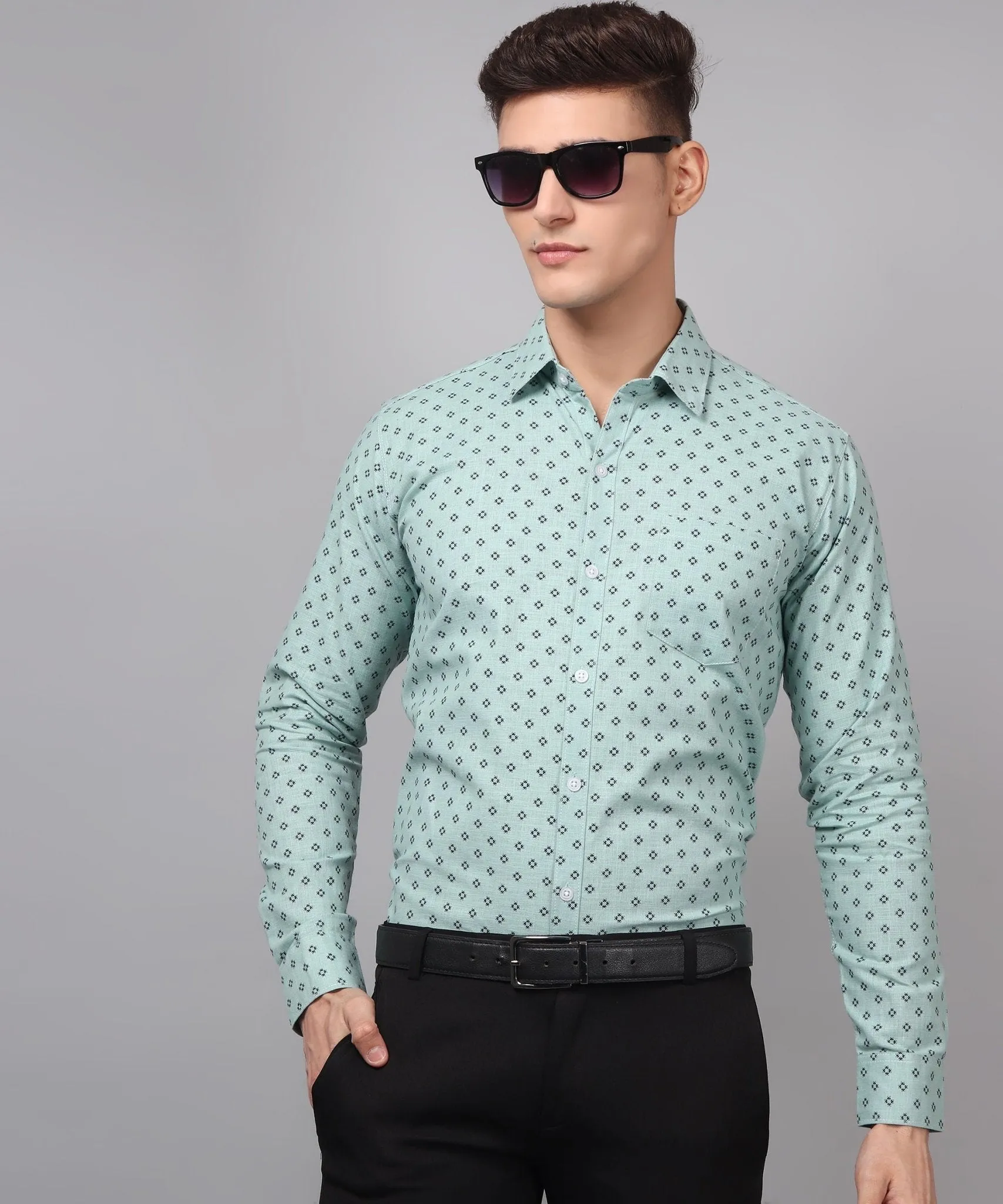 Classy TryBuy Premium Cotton Linen Printed  Cotton Button-Up Shirt For Men