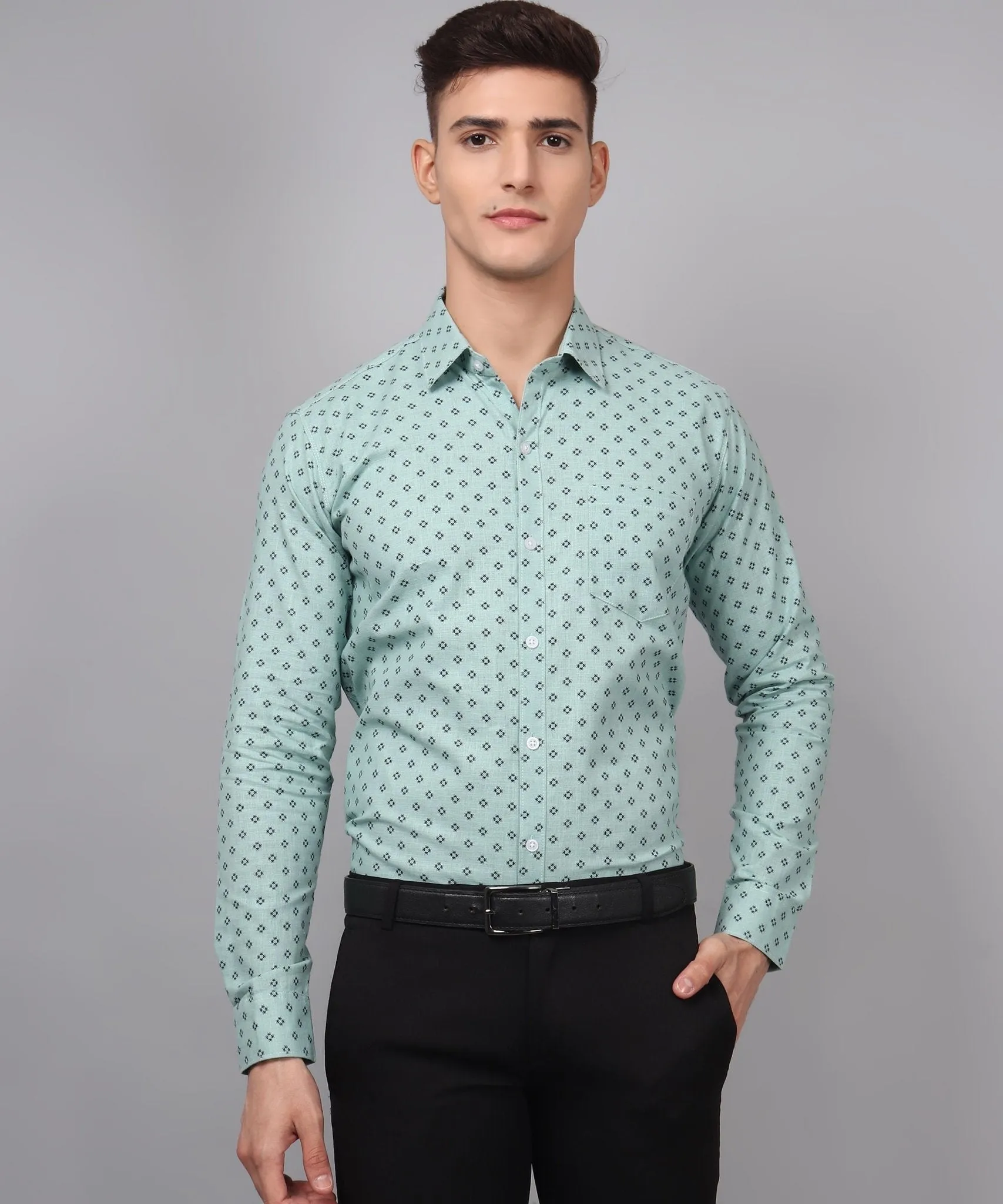 Classy TryBuy Premium Cotton Linen Printed  Cotton Button-Up Shirt For Men