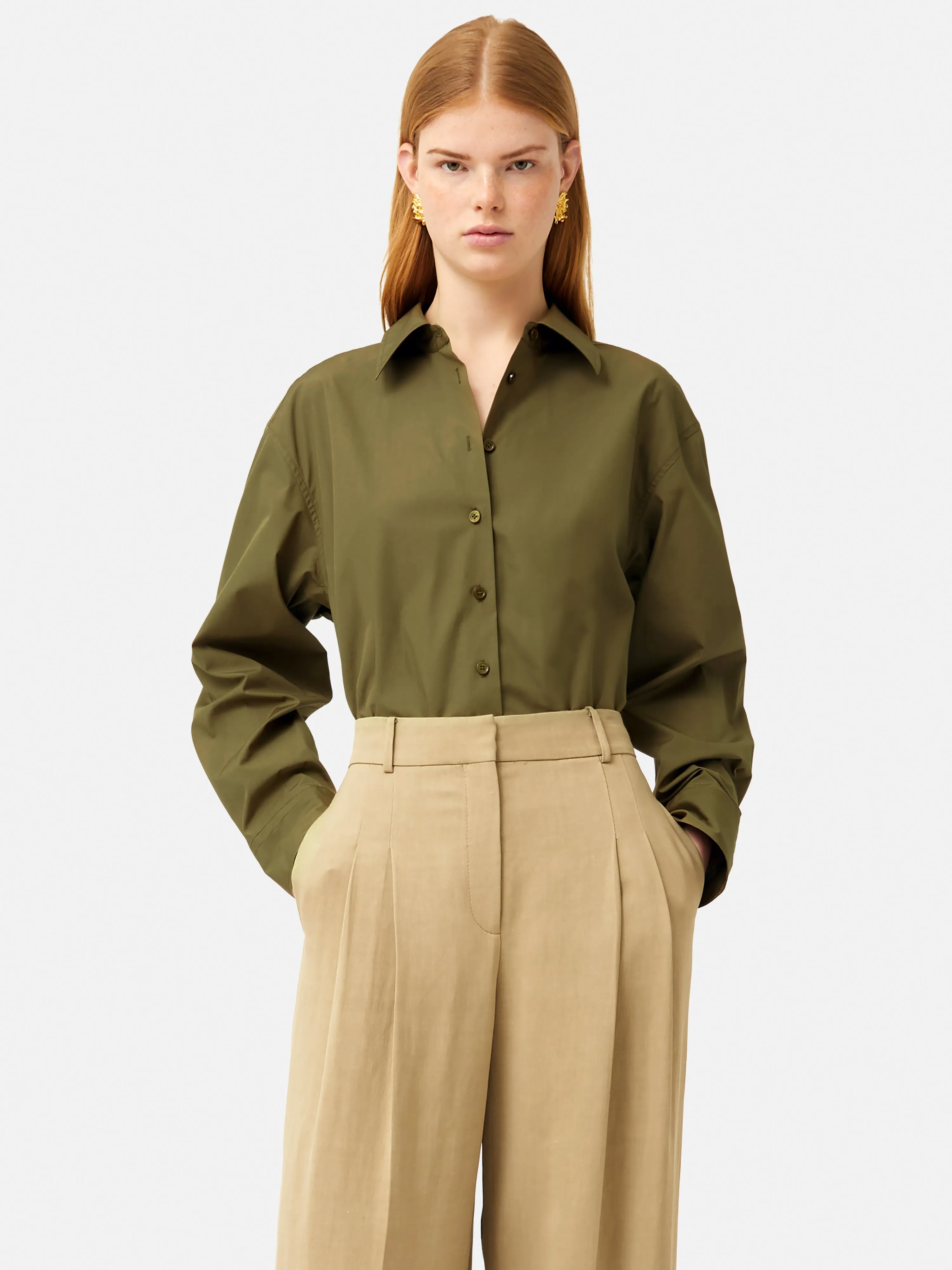 Cotton Poplin Shirt | Khaki