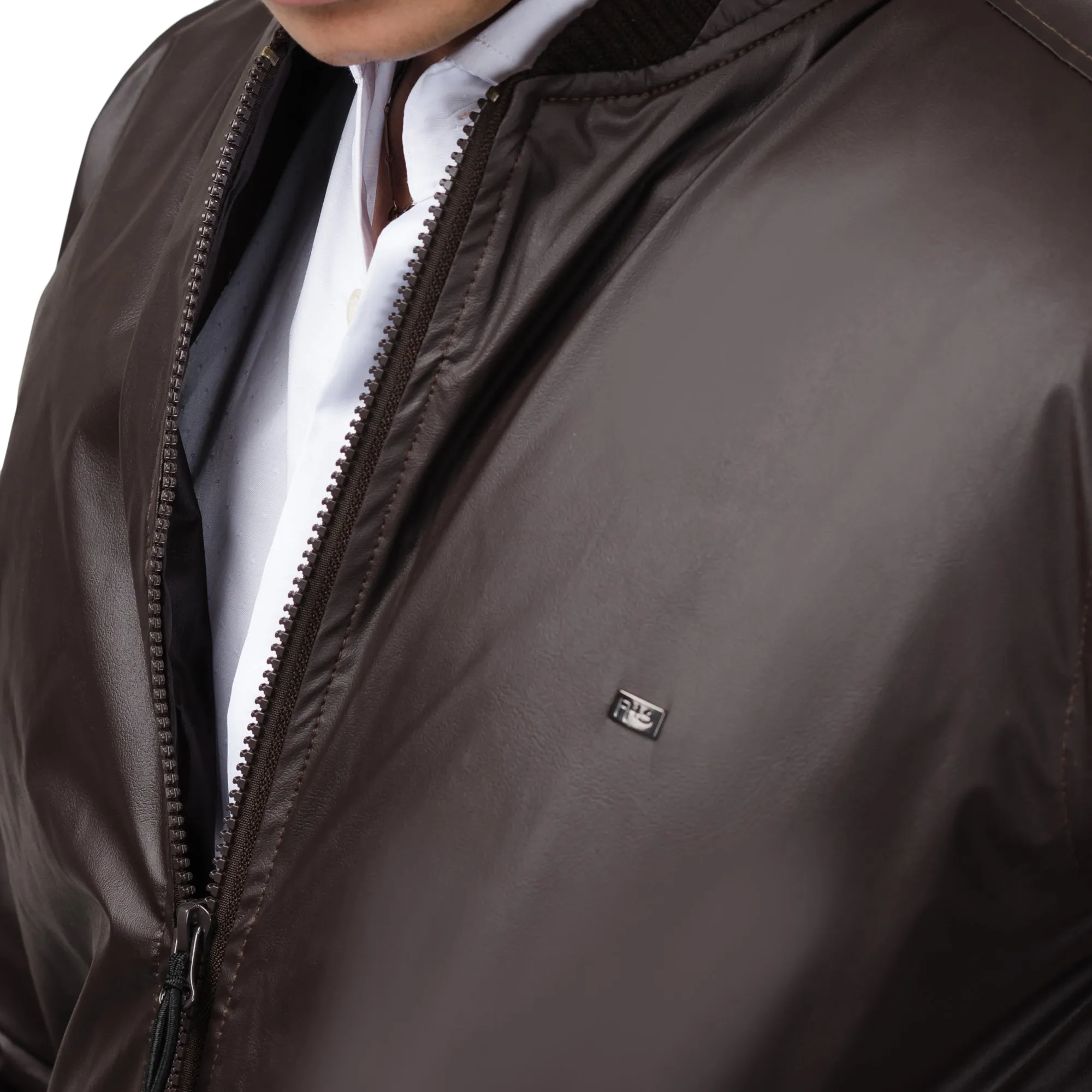 Double Collar Rexine Jacket-Brown