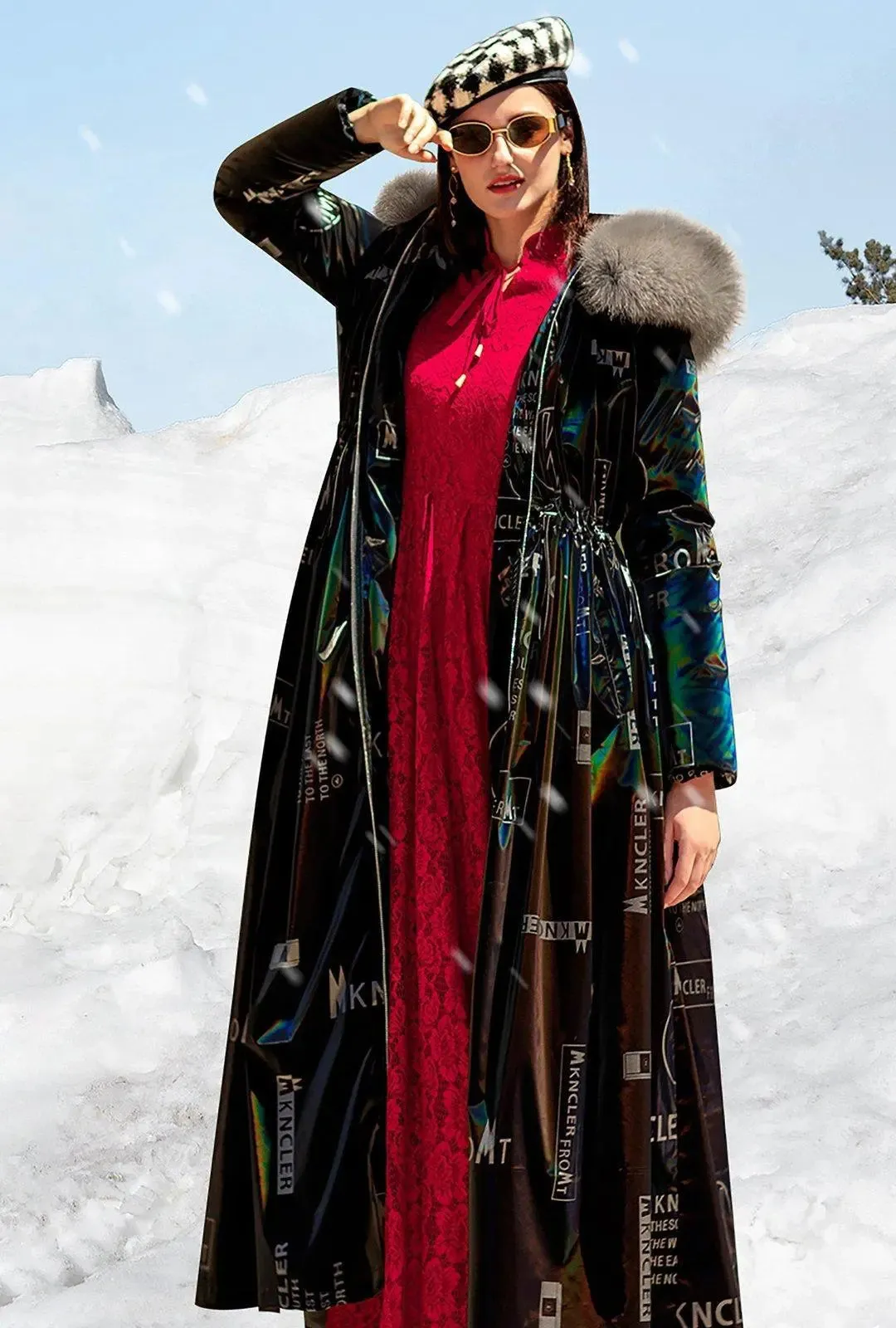 Estelle Hooded Fox Fur Collar Maxi Down Coat