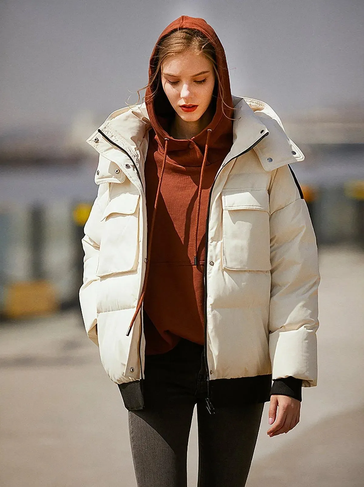 Esther Detachable Hood Zip Down Puffer Jacket