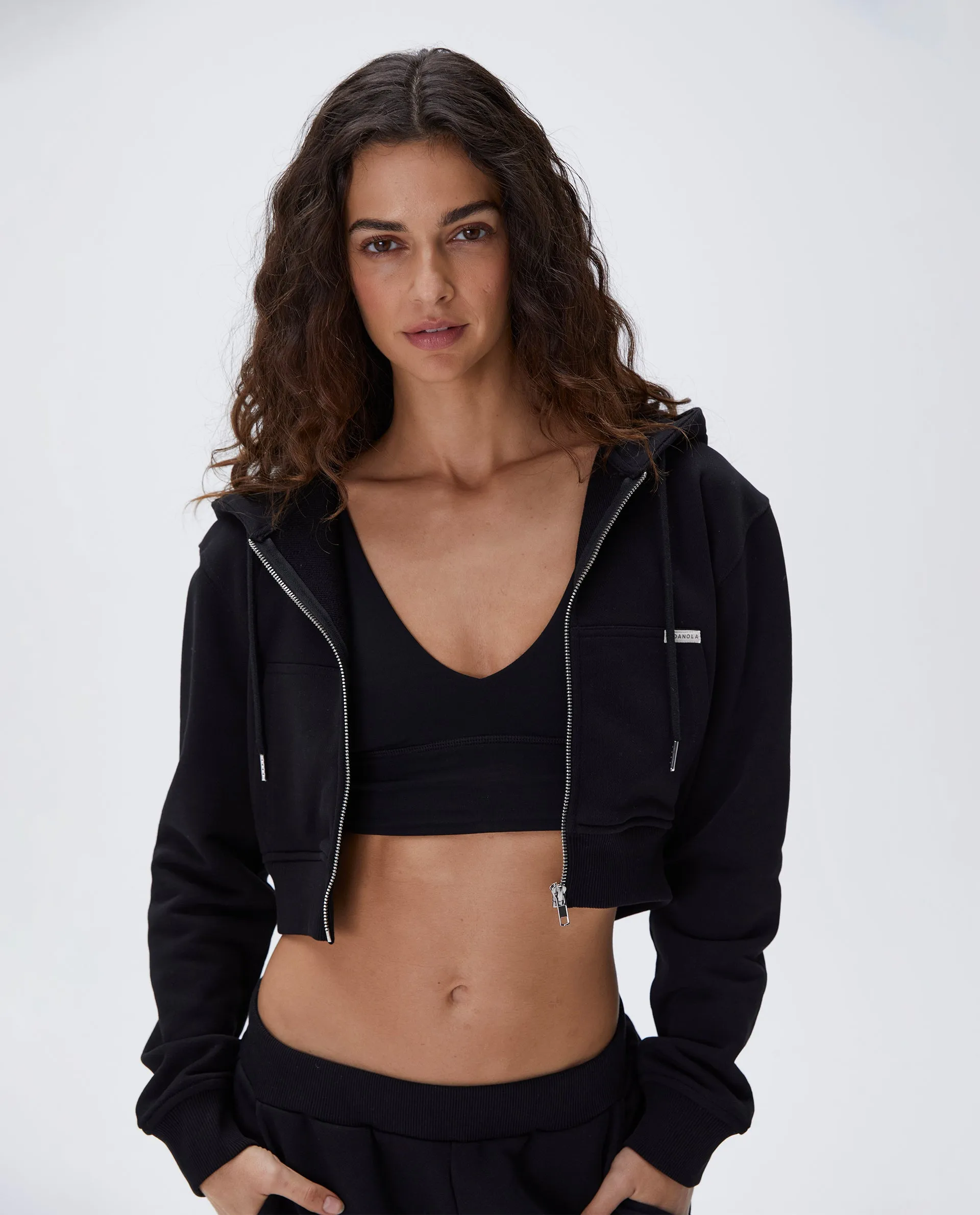 Full Zip Crop Hoodie - Black