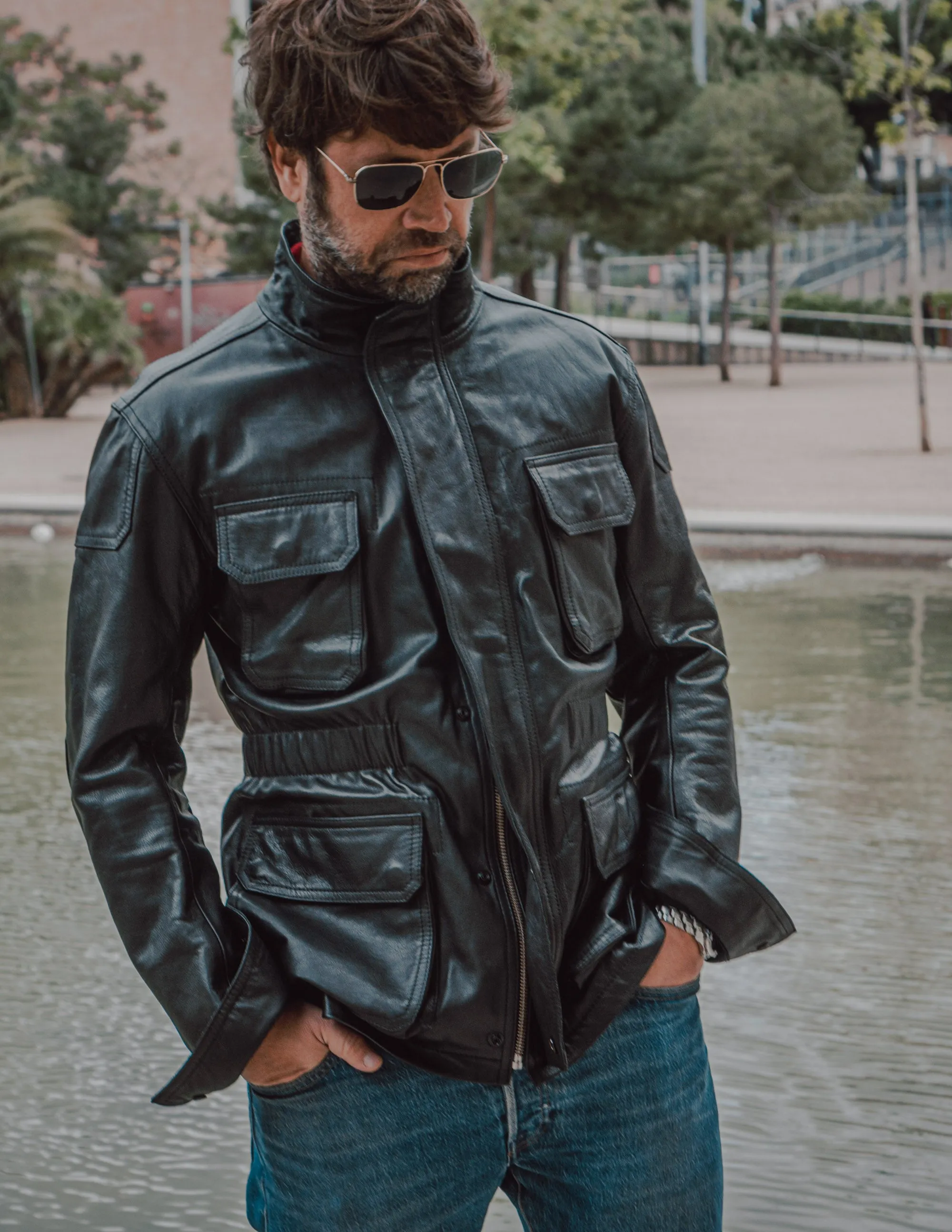 Hunter Black Leather Jacket for Men