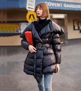 Janice Black Belted Down Puffer Jacket