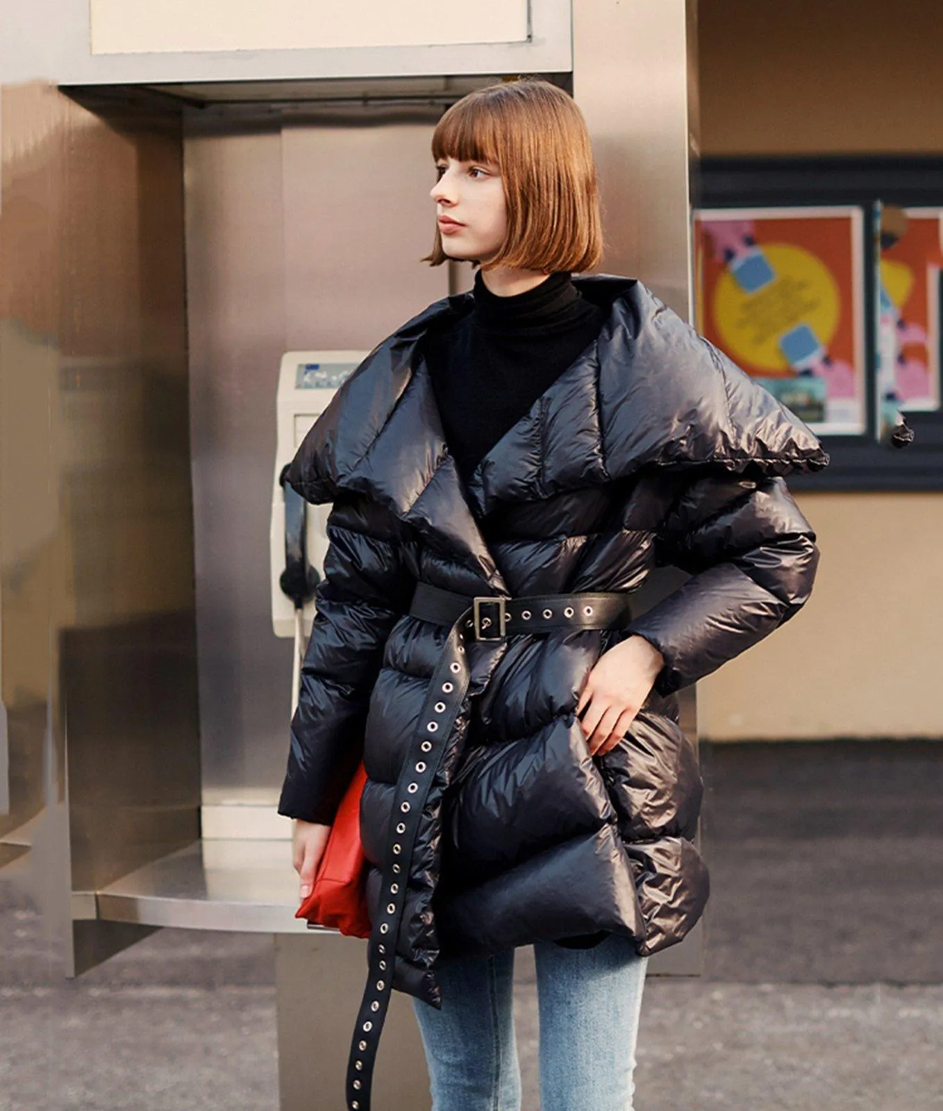 Janice Black Belted Down Puffer Jacket