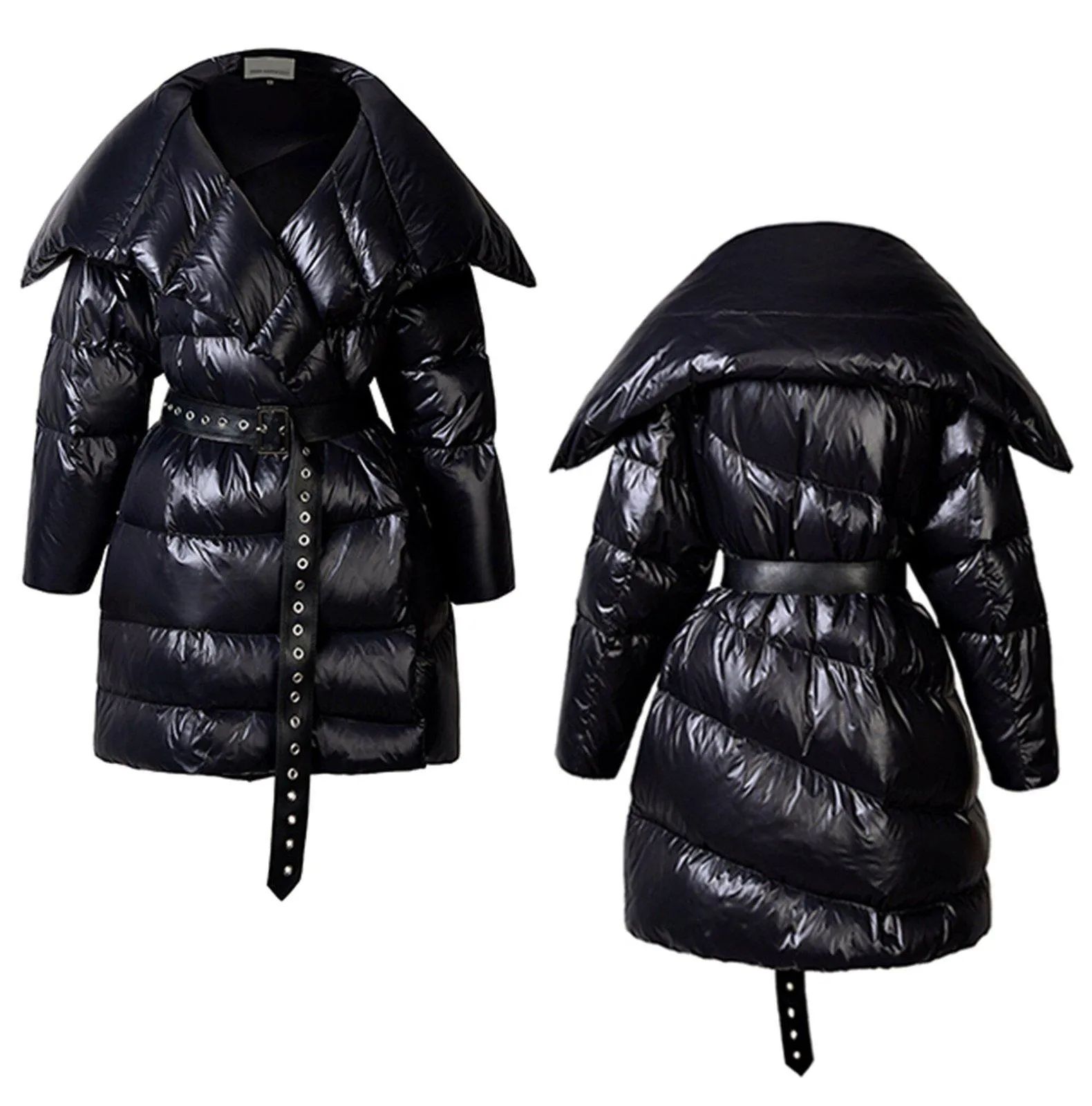 Janice Black Belted Down Puffer Jacket