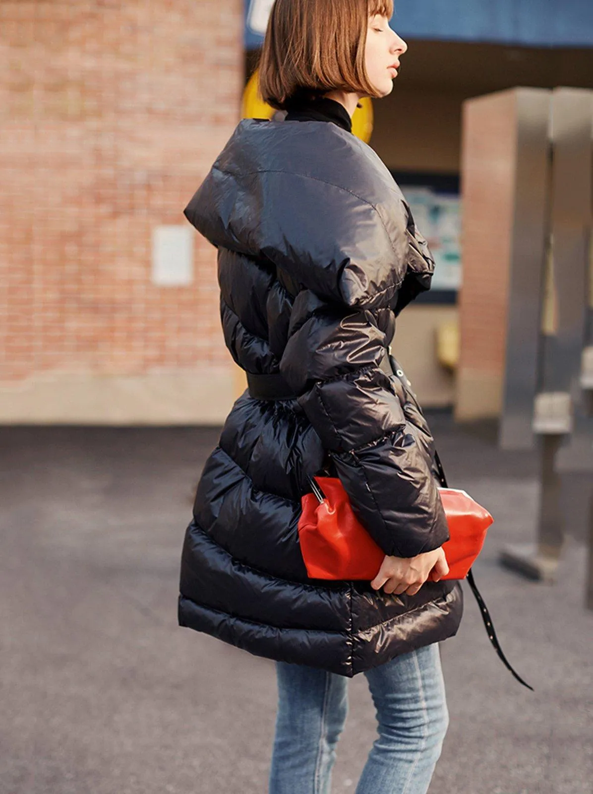 Janice Black Belted Down Puffer Jacket