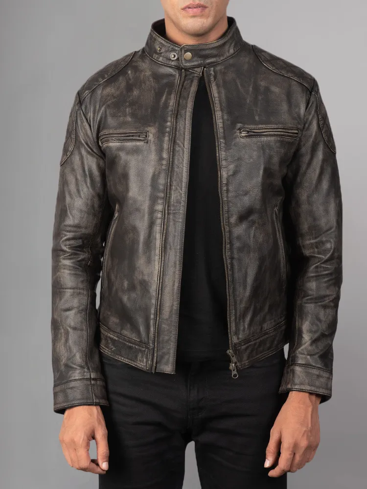 Men 2023 Casual Motor Distressed Leather Jacket