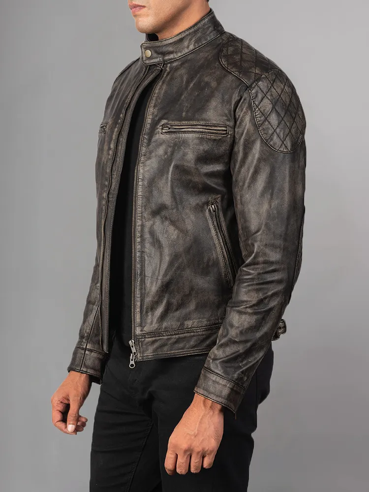 Men 2023 Casual Motor Distressed Leather Jacket