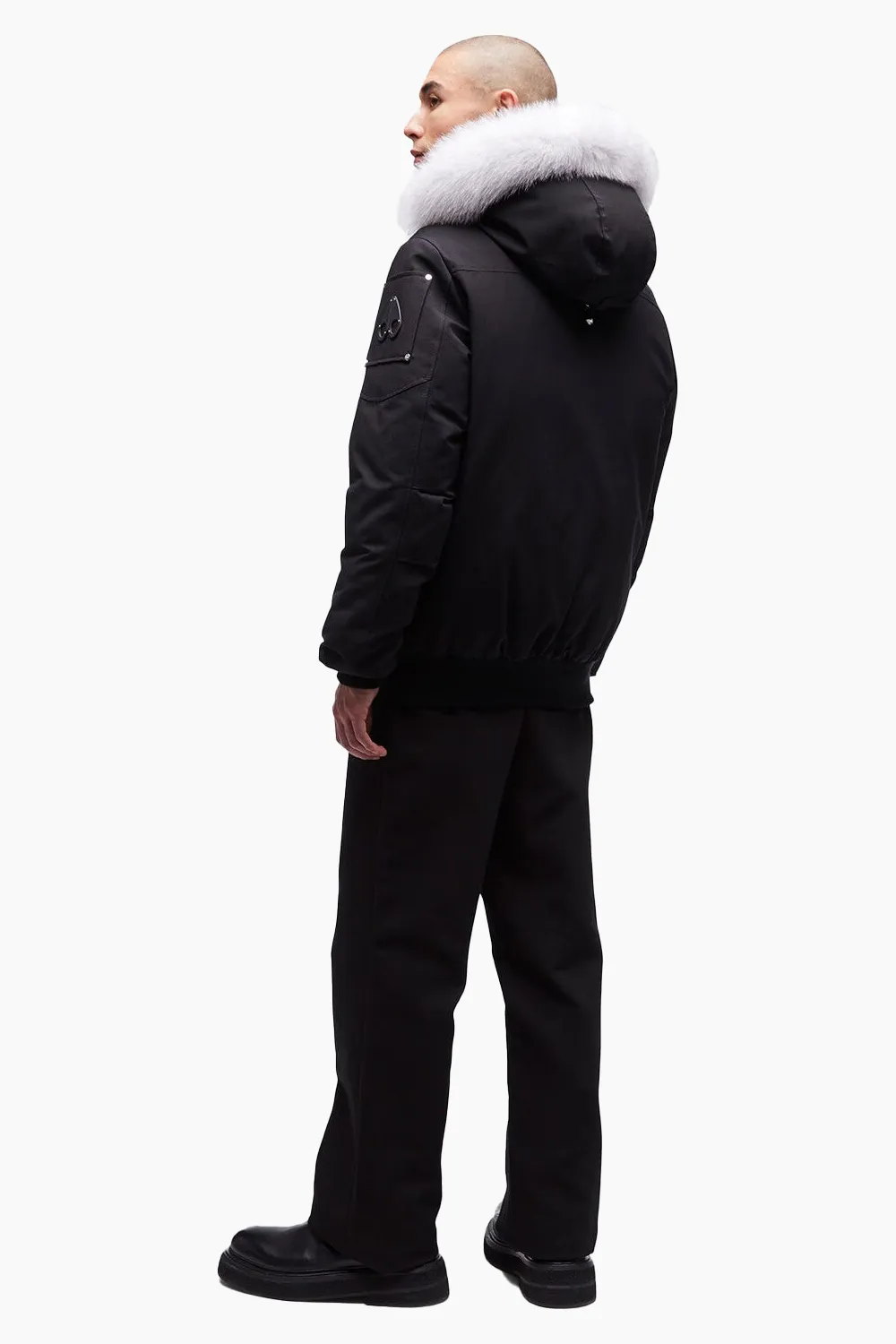 Moose Knuckles Men's Ballistic Bomber in Black with Natural Fur