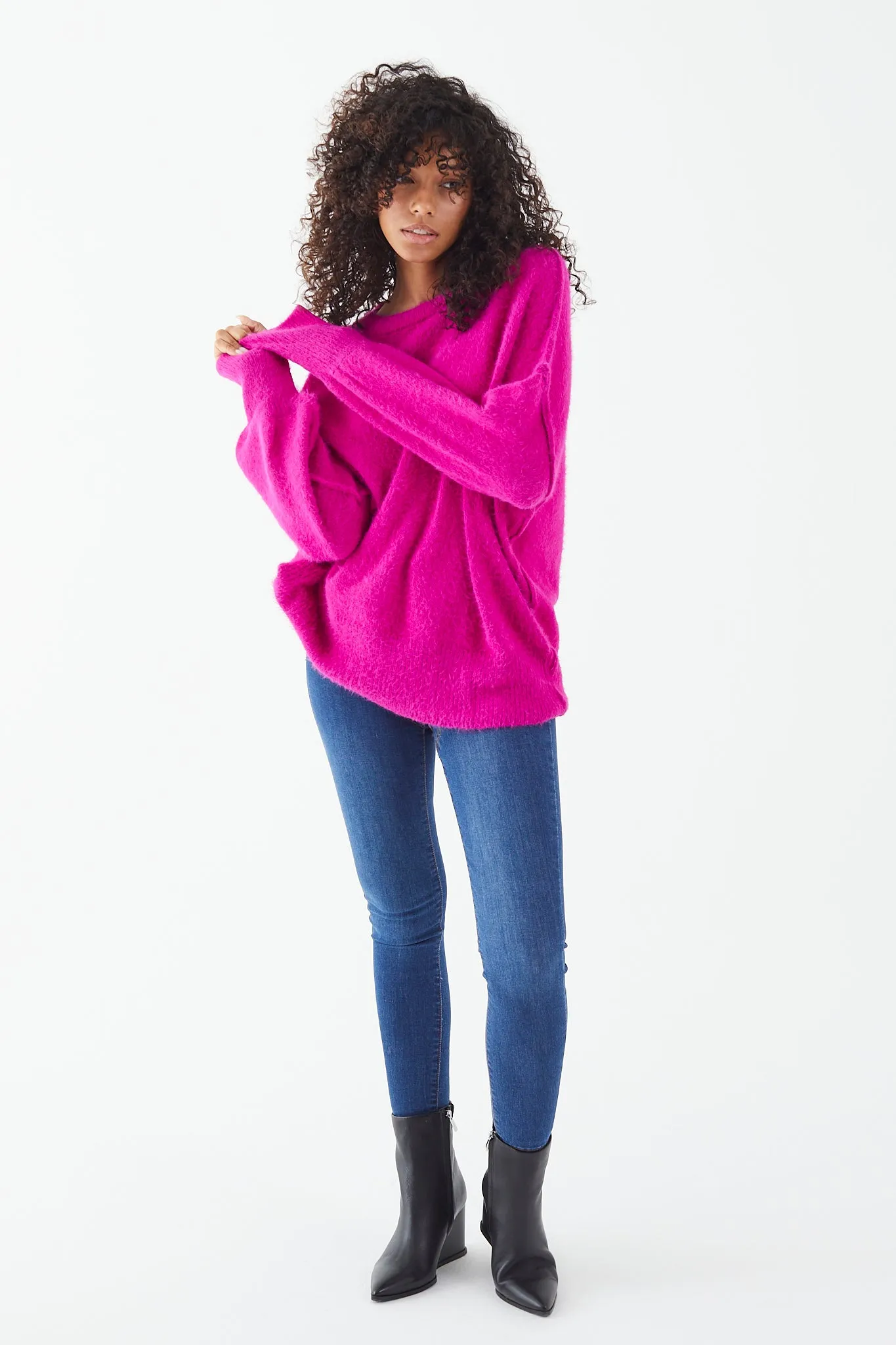 Pink Fuzzy Knit Oversized Sweater