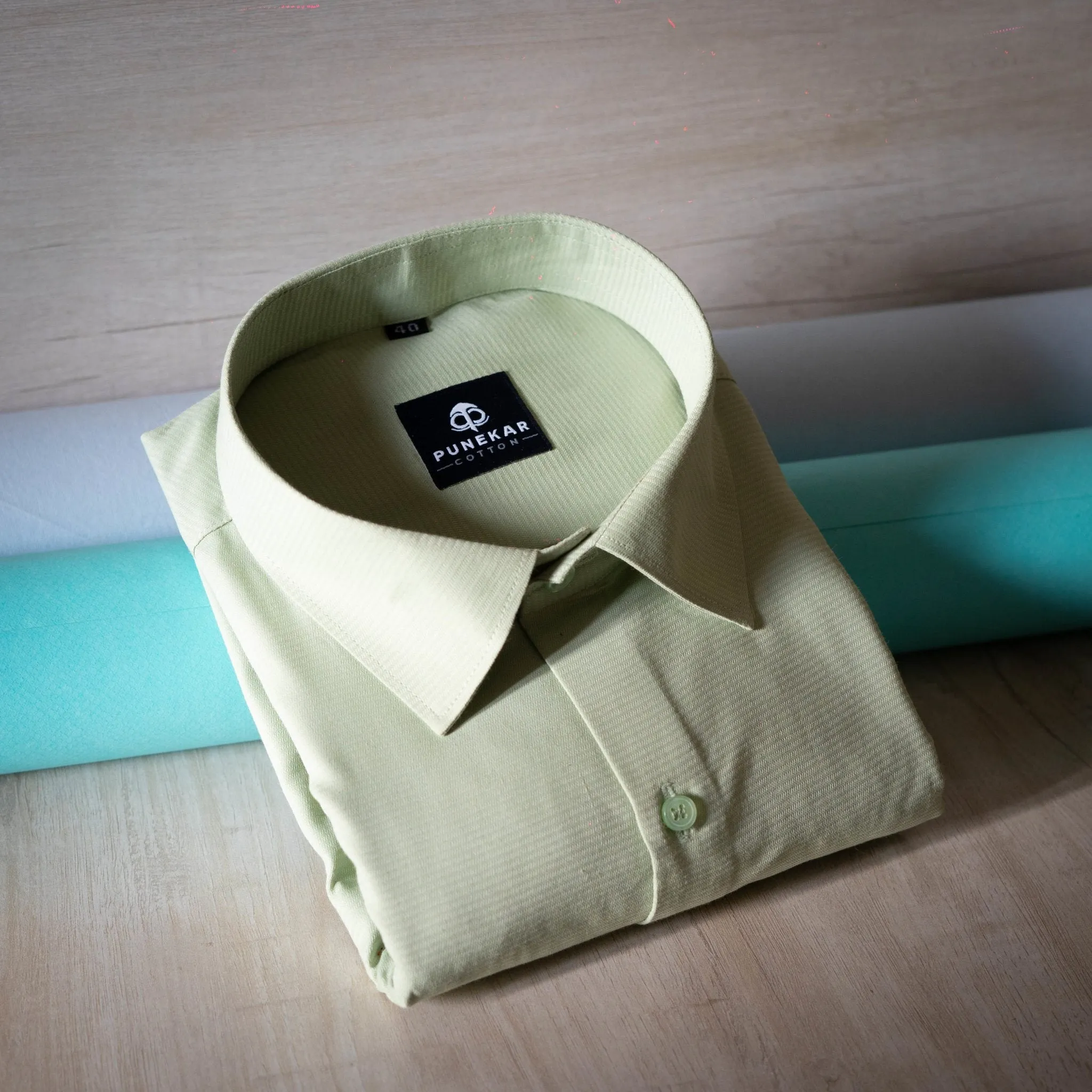 Pista Green Color Twitter Lining Blende Cotton Shirts For Men