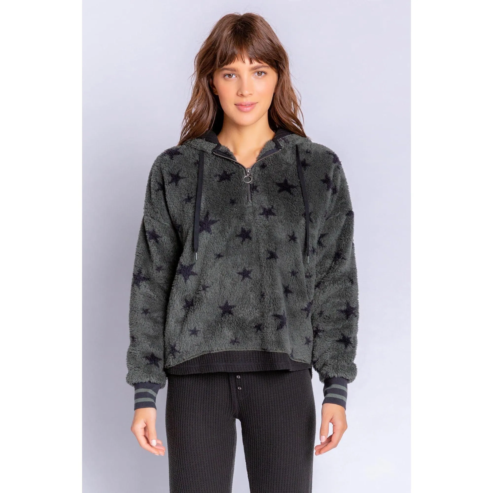 PJ Salvage Women's Cozy Items Stars Hoody - OLIVE