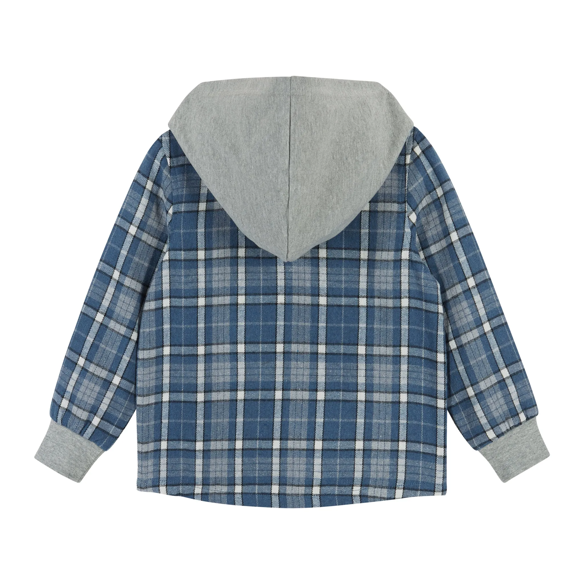 Plaid Hooded Flannel Top  | Blue & Grey