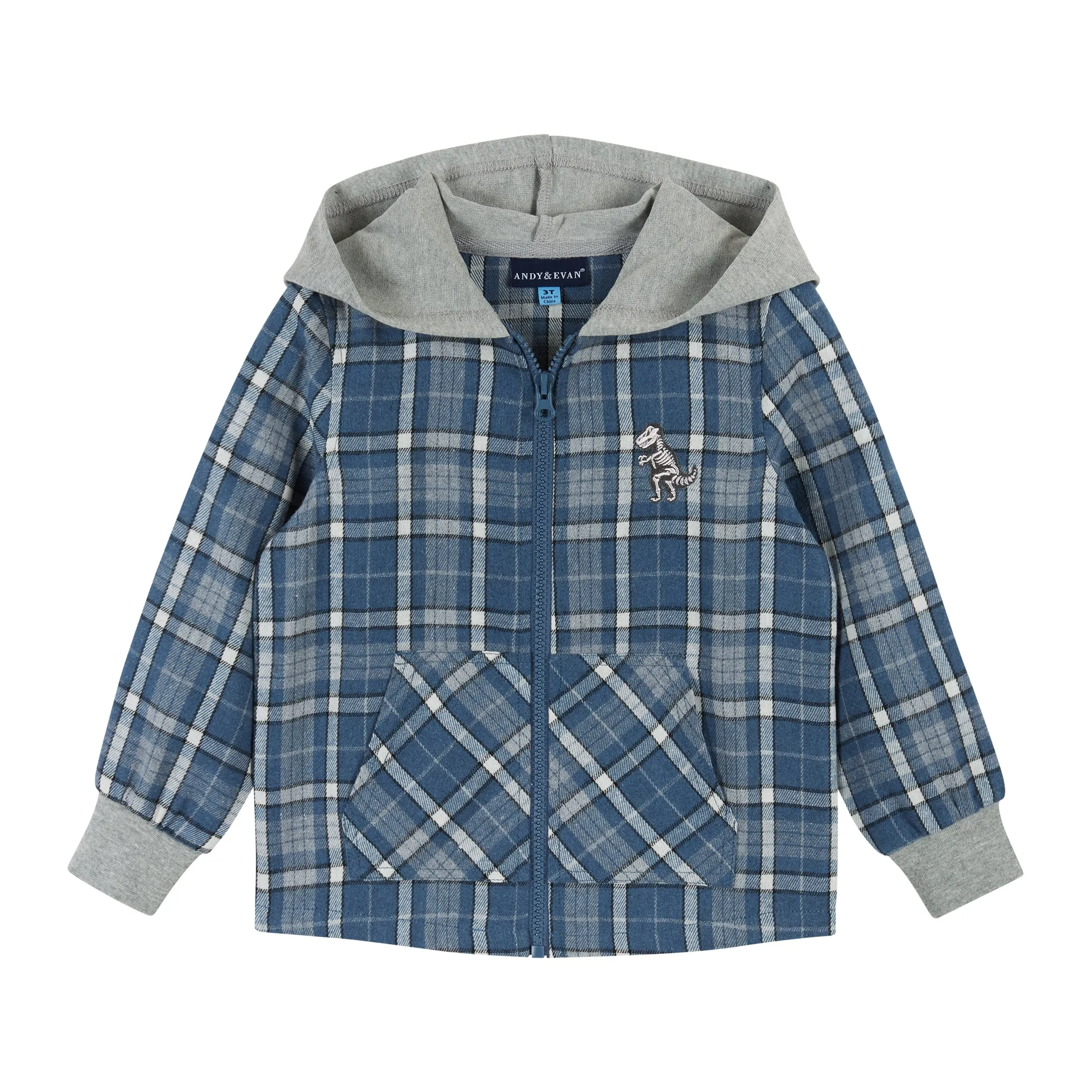 Plaid Hooded Flannel Top  | Blue & Grey