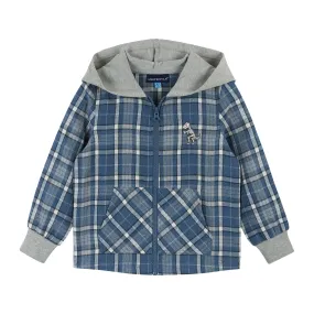 Plaid Hooded Flannel Top  | Blue & Grey