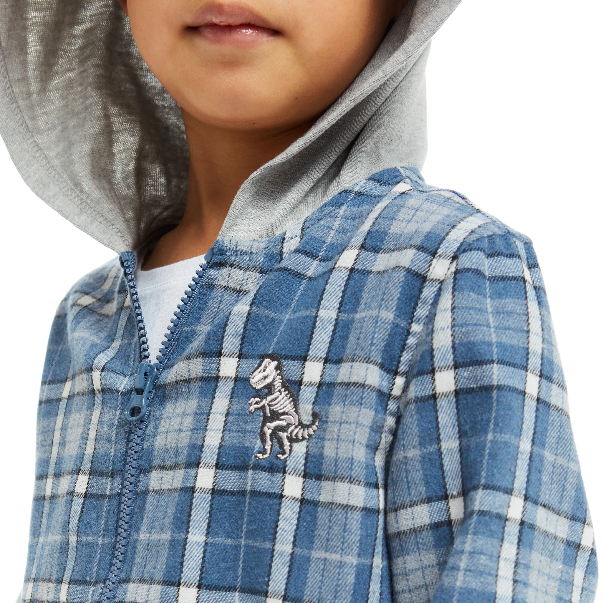 Plaid Hooded Flannel Top  | Blue & Grey