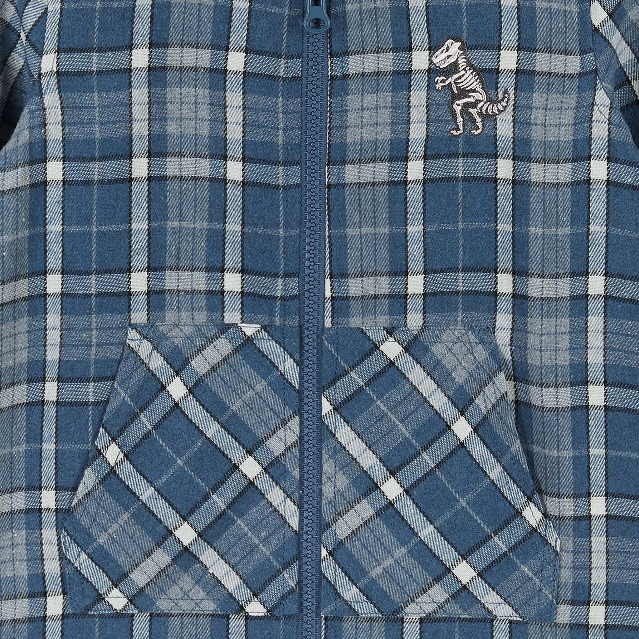 Plaid Hooded Flannel Top  | Blue & Grey