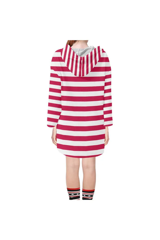 Red Stripes Step Hem Tunic Hoodie for Women (Model H25)