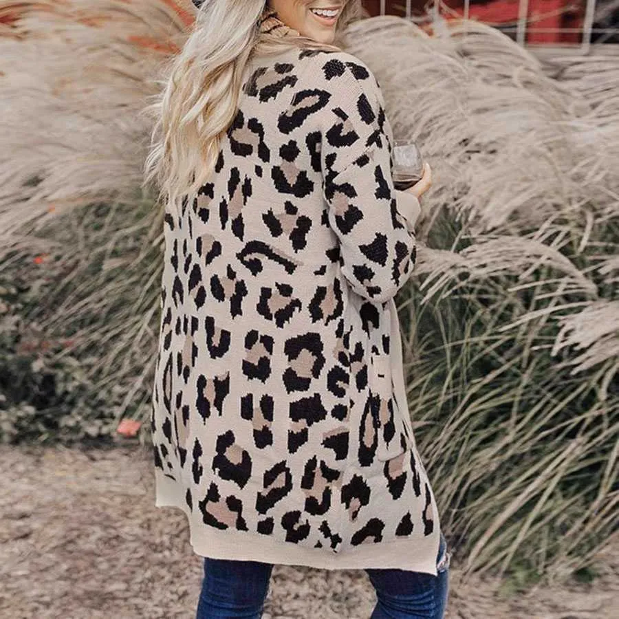 Retro Leopard Spotted Prints Oversized Comfy Long Cardigan Sweaters