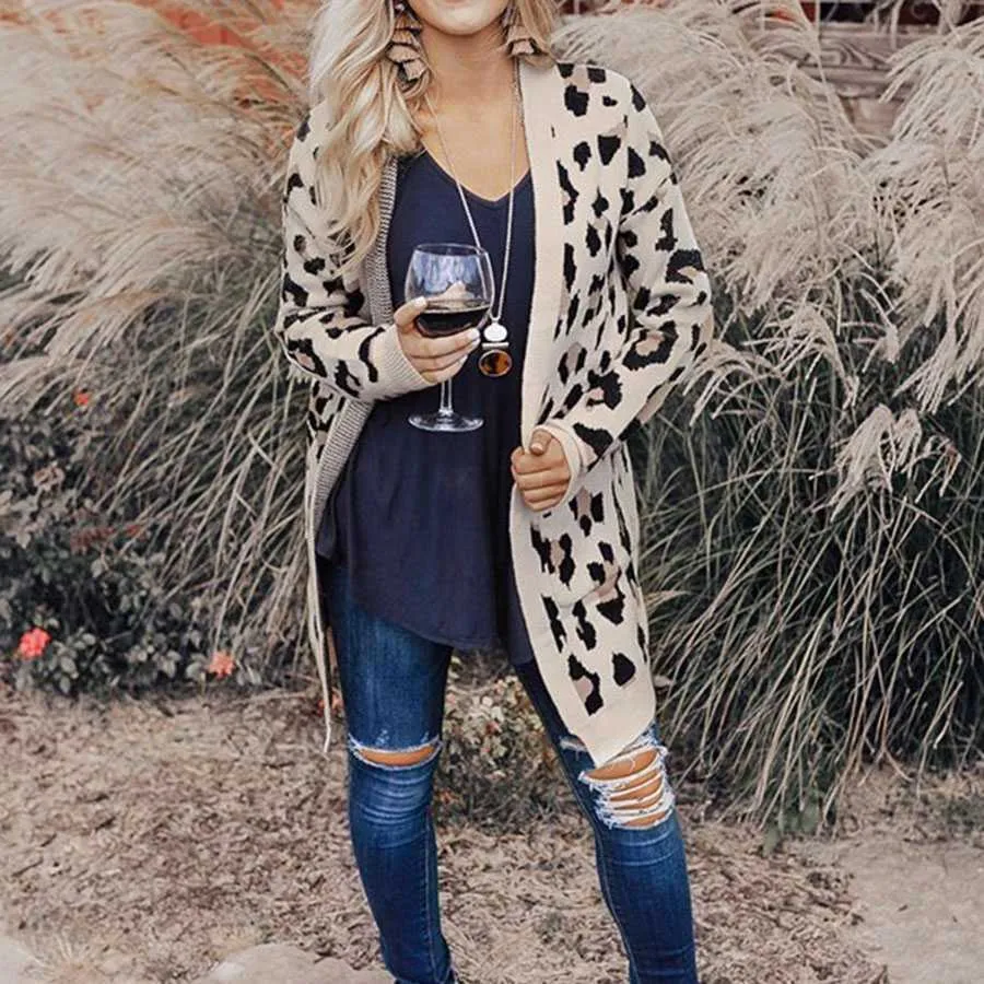 Retro Leopard Spotted Prints Oversized Comfy Long Cardigan Sweaters