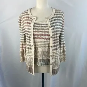 St. JohnTan Striped Shell / Cardigan Sweat Set With Tank Top