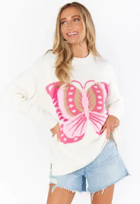 Stay Awhile Sweater-Pink Butterfly