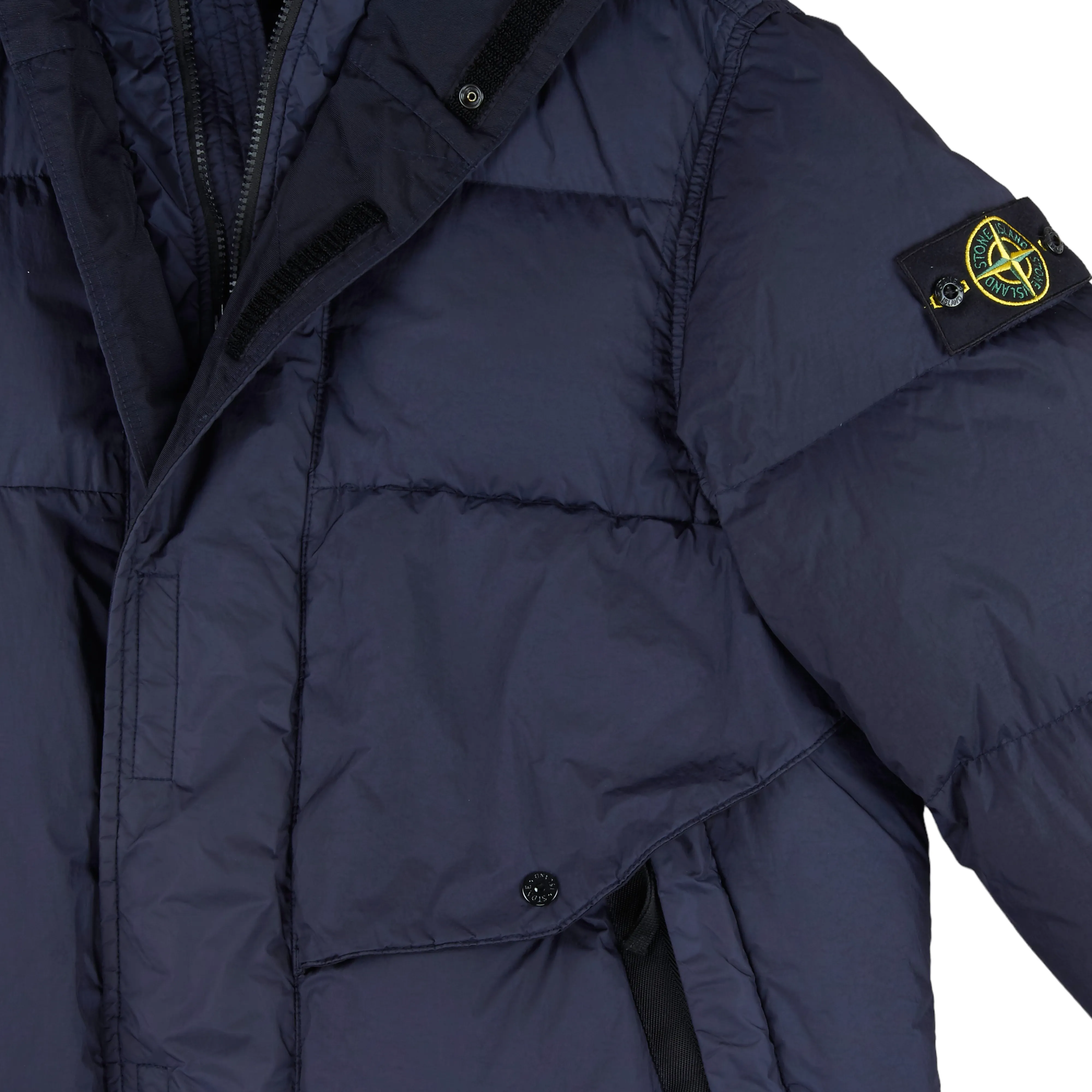 Stone Island Garment Dyed Crinkle Reps Ny Down Lang Jakke I Navy