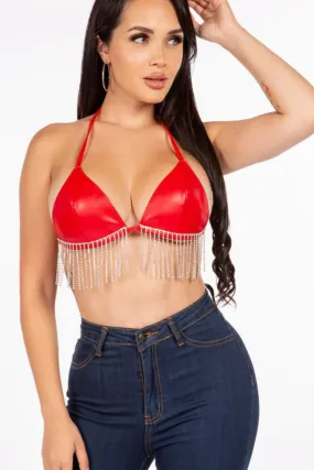 Vibe Check Rhinestone Bra - Red