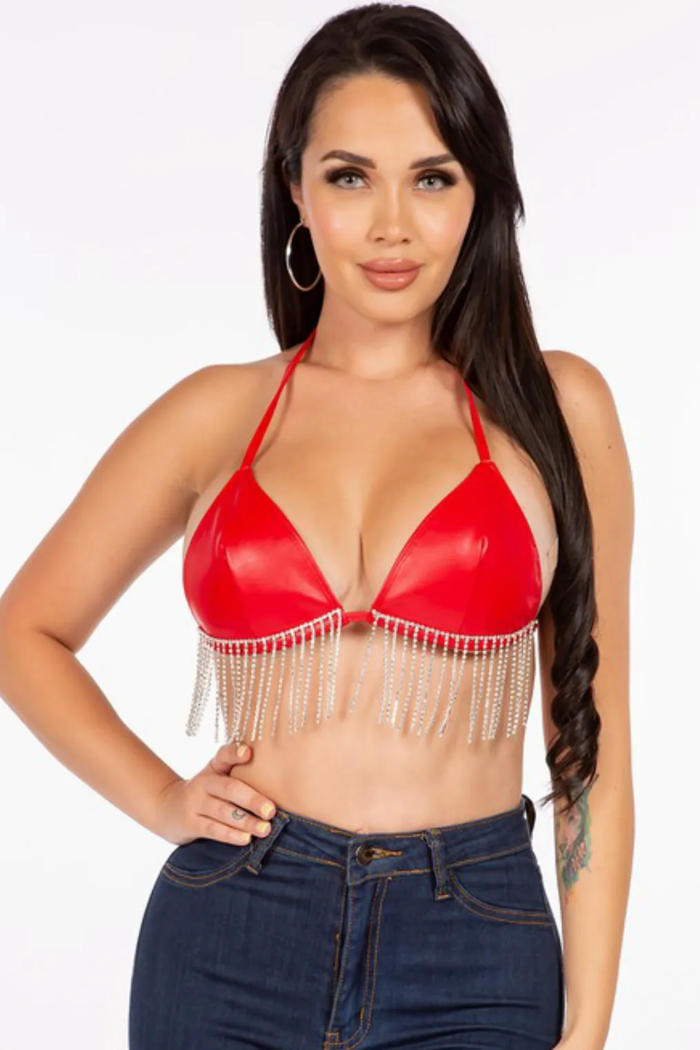 Vibe Check Rhinestone Bra - Red