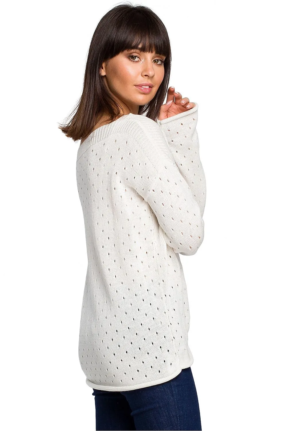 White Cotton Wave Sweater